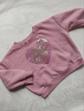 Super Cute Pink Sweatshirt With Large Sequin Heart | 2T